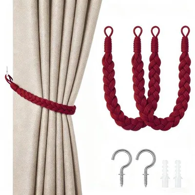 Obrázok produktu pre Sada 2 ks ručne pletených závesných pásov – 60 cm závesné pásy s očkami – s háčikmi – do obývačky, spálne, kancelárie