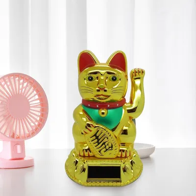 Produktbild von Winkekatze 359 A – 12 cm, Goldfarben, Solarbetriebener Glücksbringer für Reichtum & Erfolg
