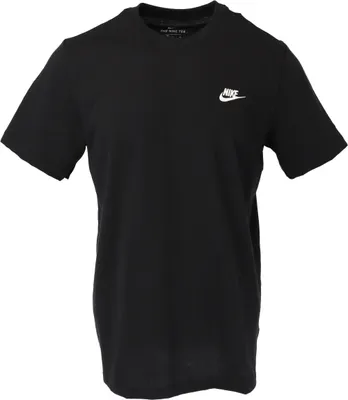 A black Nike t-shirt is shown against a white background.