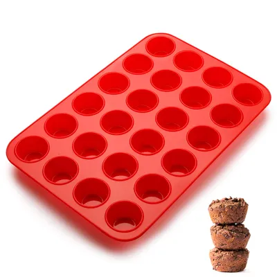 Produktbild von Mini Muffinform - 24er Silikon Muffinblech Backformen mit Antihaftbeschichtung für Muffins, Cupcakes, Brownies, Kuchen, Pudding, 34x23x2.5cm, Ø 4,5cm, Rot