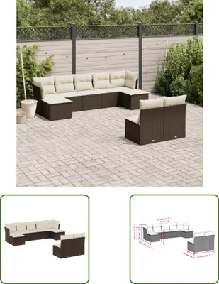 Produktbild von The Living Store 9-tlg. Garten-Sofagarnitur mit Kissen Braun Poly Rattan