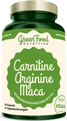 Produktbild von GreenFood Nutrition Carnitin + Arginin + Maca 90 Kapseln
