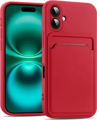 Immagine prodotto di Custodia per cellulare iPhone 17 Custodia in silicone Custodia protettiva con scomparto per carte Slim Cover, rossa