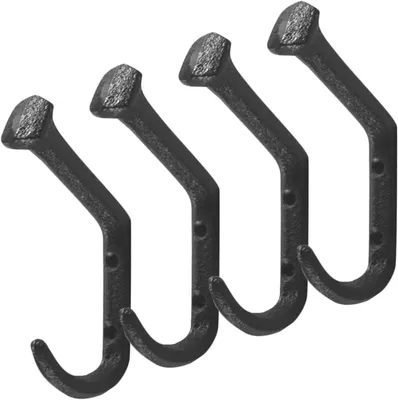 Image de Ensemble de 4 crochets muraux en fonte, dimensions 11x5x2 cm, pour entrée et cuisine