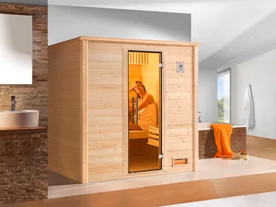 Produktbild von weka Premium Massivholz-Sauna BERGEN  Gr. 1.8 Sparset 7,5 kW OS inkl. digitaler Steuerung x B x T x H  x 196 x 178 x 205