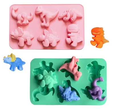 Produktbild von Dino Kuchenform Silikon 2 Stück 3D Dinosaurier Backform für Kuchen Gelee Eiswürfel 275x158x5mm Rosa Grün