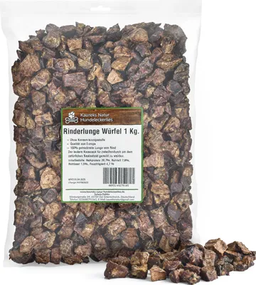 Produktbild von Kaureks Natur Hundeleckerlies, Rinderlunge 1kg, Rinderlunge Würfel, Kausnack, Hundefutter, Kauartikel
