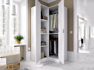 Produktbild von Kleiderschrank Dcipo, Eckschrank für Schlafzimmer, Eckschrank mit 2 Flügeltüren, 91x93h184 cm, Weiß
