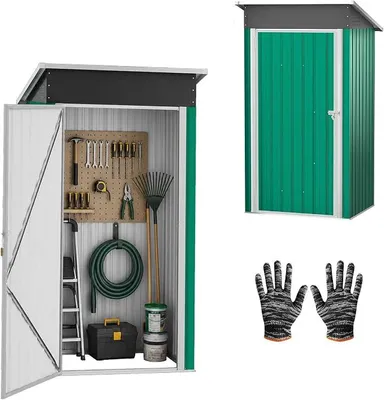 Obrázok produktu pre Kovová záhradná búda 96x75x185 cm, skladovací box, zelená | Odolná kovová búda s jednosklonnou strechou, uzamykateľná, ideálna do záhrady, na terasu a do dvora na ukladanie náradia