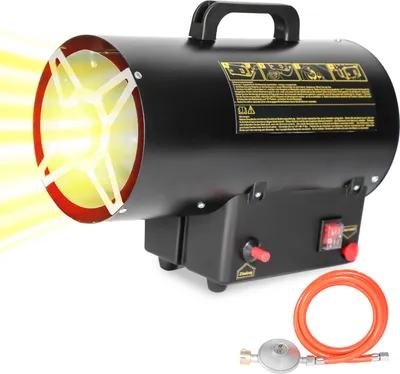 Produktbild von Jayseuw 15kW Gasheizgebläse Gasheizer Heizkanone Heizgerät Gasheizstrahler Bauheizer Gas heizstrahler Heißluftgenerator inkl. Gasschlauch & Druckminderer Heizgebläse für handelsübliche Gasflaschen