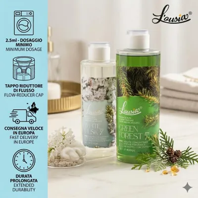 Obrázok produktu pre Sada L’ousia Best Sellers 200 g + 400 g – White Musk, Green Forest, koncentrovaná vôňa na bielizeň, s dlhotrvajúcim účinkom, až na 240 praní