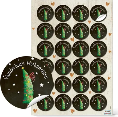 Produktbild von Logbuch-Verlag 24 Aufkleber WUNDERBARE WEIHNACHTEN Text Sticker Weihnachtsaufkleber 4 cm rund Etiketten selbstklebend Verpackung Weihnachtsgeschenke96 Aufkleber / 4 Bögen