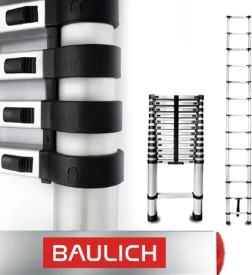 Immagine prodotto di Baulich | Scala telescopica - 3,8 m - 13 gradini - Alluminio - Regolabile in altezza