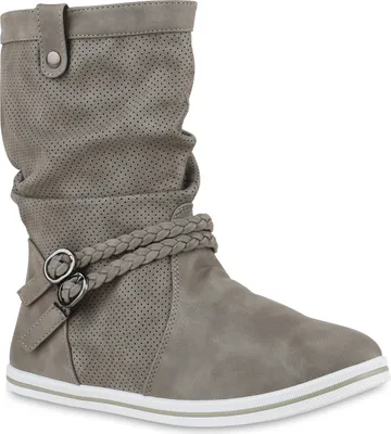 Produktbild von Mytrendshoe Damen Schlupfstiefel Hellgrau Gr. 38 Kunstleder mit Schnalle Frühling/Herbst