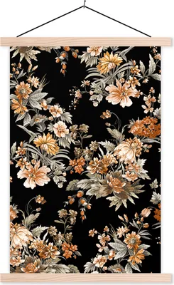 Produktbild von MuchoWow® Textilposter Blumen - Stillleben - Muster 120x180 cm mit holzfarbenen Rahmen - Textil-Plakat