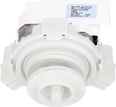 A white washing machine pump motor.