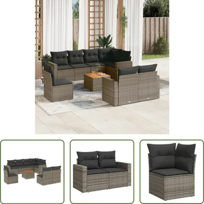 Produktbild von The Living Store 9-tlg. Garten-Sofagarnitur mit Kissen Grau Poly Rattan