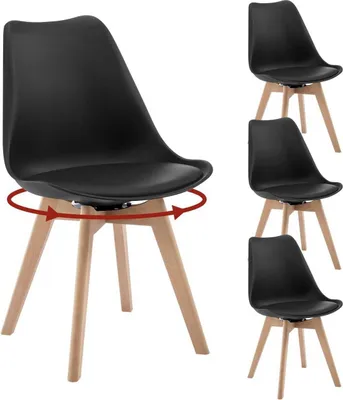 Produktbild von WOLTU Esszimmerstühle drehbar, Design Stuhl, modern, aus Massivholz Kunstleder, Schwarz