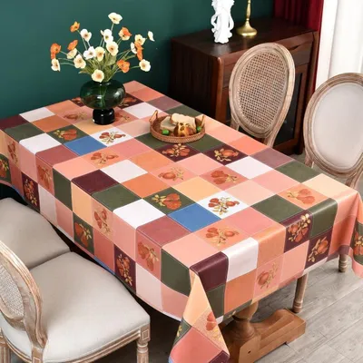 Productafbeelding van Waterdichte tafelkleed van PVC, 137 x 137 cm, oranje geruit patroon