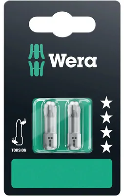 Image de Embout Wera PH taille 3 longueur 25mm 1 / 4 pouce 6 pans C6,3 dur carte avec 2 pces 851 / 1 TZ SB - 5073325001