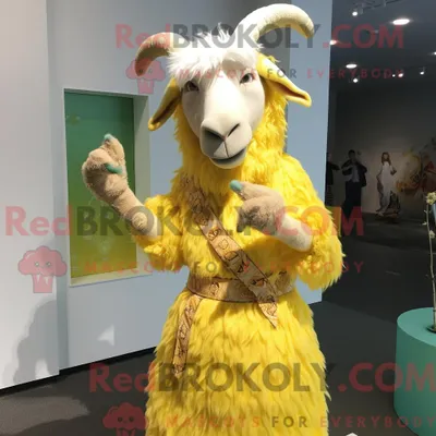 Obrázek produktu pro Citronově REDBROKOLY žlutá postava maskota angorské kozy oblečená se zavinovacími šaty a náramky