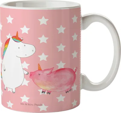 Produktbild von Mr. & Mrs. Panda Camping Tasse Einhorn Schwein - Rot Pastell - Geschenk, Freundin, Schulkind, Unicorn, Haferl, Kunststoffbecher, Schweinchen, Pott, Plastikbecher