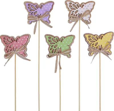 Produktbild von Frühlingsdeko Blumenstecker Holz Schmetterlinge 6cm 10St – Bunte Frühjahrsdeko für Pflanzen und Tisch, 10 Stück