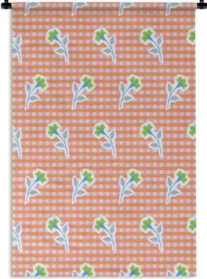 Produktbild von MuchoWow® Wandteppich Wandbehang Blumen - Rauten - Muster 60x90 cm Tapisserie Dekoration Wandtuch - Foto-Teppich - Abwaschbar