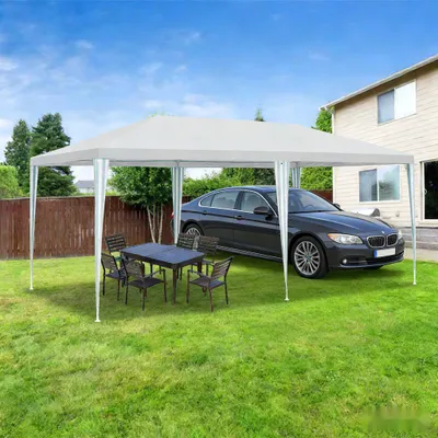 Image de Tente de jardin ISOISL, 3x6 mètres, imperméable, avec parois latérales et fenêtres, idéale pour les fêtes en jardin, les barbecues et les mariages, de couleur blanche