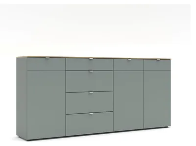 Produktbild von Kommode - 220 x 101 cm - 3 Türen - 4 Schubladen - Schilfgrün - Artisan Eiche Nachbildung