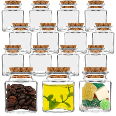 15er-Pack 50 ml Gläser mit Korkstopfen, quadratisch, transparent
