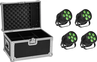 Image de EUROLITE Set 4x LED Silent PAR 6 QCL Floor sw + Case (20000986)