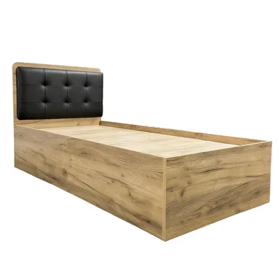 Produktbild von Holzdekor Einzelbett 90¡Á190 cm Kinderbett (ohne Matratze), schwarzes gepolstertes PolyurethanKopfteil, Plattenbett Jugendbett