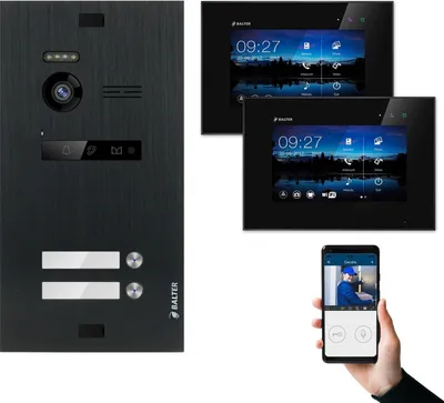 Produktbild von BALTER EVO Video Türsprechanlage Schwarz Set 2-Draht BUS 7" LCD-WiFi-Monitor für 2 Familienhaus