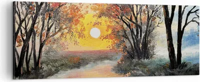 Produktbild von Bild auf Leinwand - Leinwandbild - Einteilig - Fluss Sonne Bäume - 140x50cm - Wand Bild - Wanddeko - Wandbilder - Leinwanddruck - Bilder - Wanddekoration - Leinwand bilder - Wandbild - AB140x50-4190