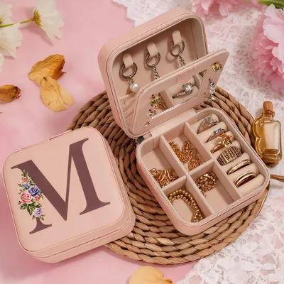 Produktbild von Mini-Schmuckkiste mit Blumenmuster, kleine Reise-Schmuckkiste mit Spiegel