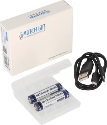 Produktbild von 2 Stück Keeppower AAA 1,5V 1000mWh Lithium Ionen Akku, Micro, AAA, LR03, mit USB-Ladebuchse, wiederaufladbar über micro USB
