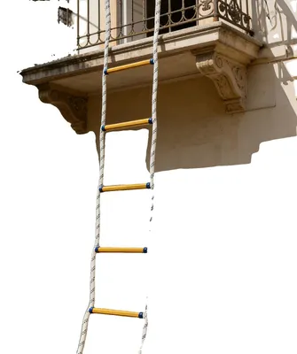 Image de Échelle de sauvetage en corde, capacité de charge 200 kg, longueur 6 m, diamètre de la corde 18 mm, espacement des échelons 40 cm, largeur 28 cm