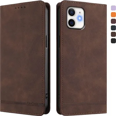 Produktbild von Hülle für iPhone 12/iPhone 12 Pro, Retro Kunstleder Ständer Klapphülle mit Kartenfächer und Magnetische Braun