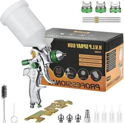Immagine prodotto di Pistola a spruzzo HVLP professionale con 3 ugelli (14-17-20 mm), serbatoio da 600 ml.