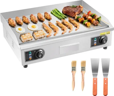 Zdjęcie produktu dla Elektryczna płyta grillowa – gastronomiczna płyta grillowa stołowa – 4000 W – powierzchnia grillowa 65,5 x 40 cm – regulacja temperatury w zakresie 50–300 °C – stal nierdzewna – bez wtyczki – z 2 łopatkami i 2 szczotkami