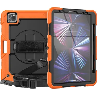 Produktbild von Mobigear SureGrip Xtreme iPad Air 11 Zoll (2024) Hülle Kunststoff,Silikon Backcover + Stifthalter + Schulterträger + Ständer - Orange