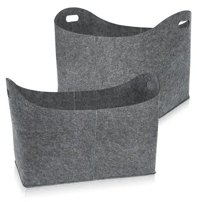 Image de Lot de 2 paniers à bois de chauffage - Sac de rangement pliable pour bois de chauffage - Feutre robuste - Poignées renforcées - Polyvalent - Gris clair