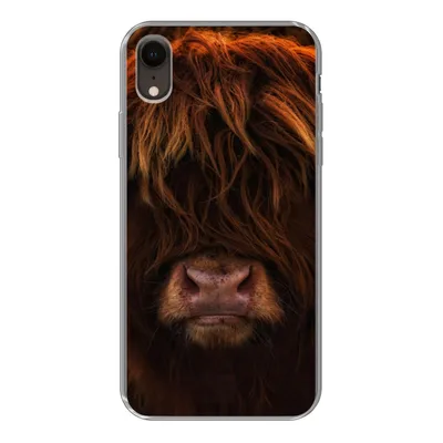 Produktbild von MuchoWow® Handyhülle Schutzhülle Hülle für iPhone XR Schottischer Highlander - Kuh - Schwarz - Porträt Silikon Softcase Handy Hülle - Schutzdeckel