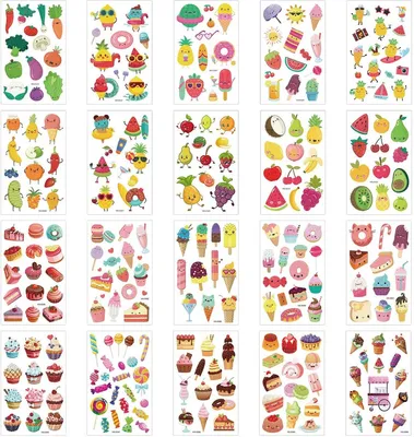 20 Sommer Tattoo-Aufkleber Glitzer Cartoon-Designs Mehrfarbig für Kinder