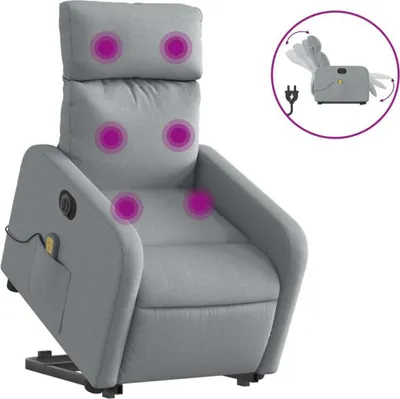 Produktbild von vidaXL Elektrischer Massagesessel mit Aufstehhilfe Hellgrau Stoff