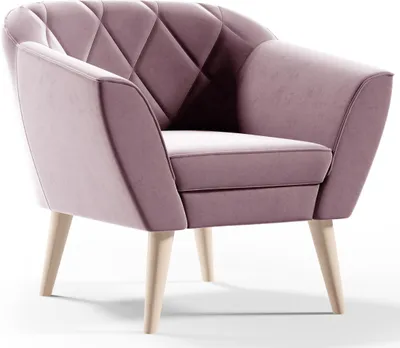Produktbild von Sofello Sessel aus Velour Samt rosa KARO Relaxsessel Fernsehsessel im Skandinavischen Stil Polstersessel auf hohen Holzbeinen hohe Füsse moderne Steppung