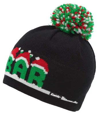 Beanie mit Pompon, Unisex, Schwarz/Grün/Rot, Einheitsgröße