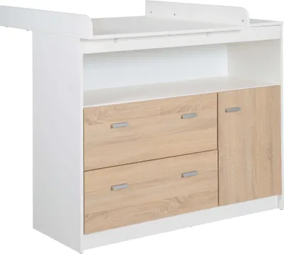Produktbild von roba Wickelkommode mit Wickelansatz, 2 Schubladen, 1 Tür, 1 offenes Fach, weiß, Wickelhöhe: 90cm