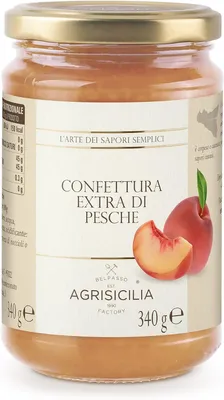 Immagine prodotto di Agrisicilia Confettura Extra di Pesche, vasetto da 340g, Ideale per crostate, dolci fatti in casa e tagliere di formaggi e sapori intenso
